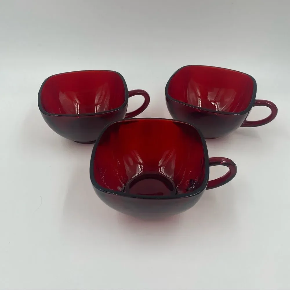 Vintage Anchor Hocking Square Glass Teacup Set‎ of 3